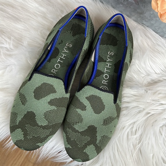Rothys The Loafer Olive Camo Round Toe Slip On Flat Shoes size
